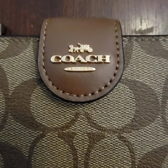Coach Signature Brown Compact Wallet – Canvas & Leather Trim NWOT - Picture 3 of 7